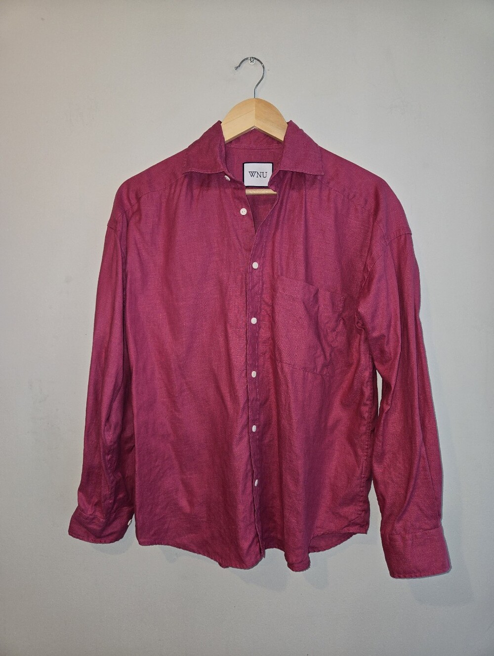 With Nothing Underneath WNU Pink Hemp Boyfriend Button Down Shirt Medium Cottage